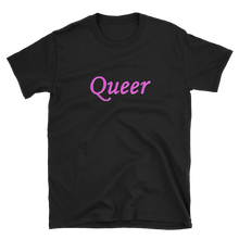  Queer Pride Shirt - Queer in Pink and Purple Text - Black Unisex Tee