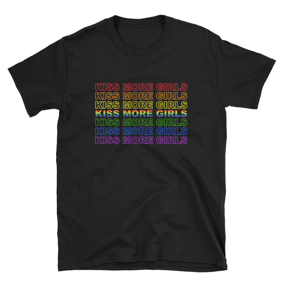 Kiss More Girls in Rainbow - Funny Lesbian Pride Shirt - Black