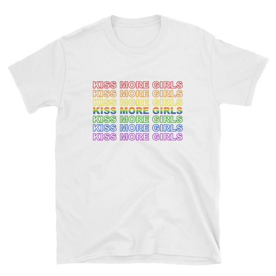 Kiss More Girls in Rainbow - Funny Lesbian Pride Shirt - White