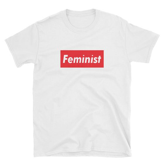 Feminist T-Shirt - Supreme Logo Tee Parody - Unisex White Tee